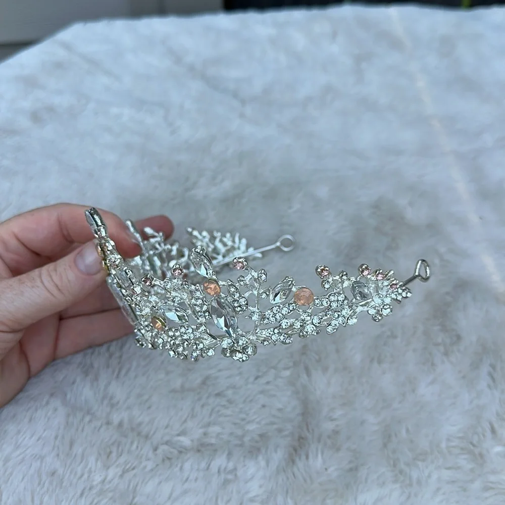 Elegant Silver and Pink Crystal Tiara